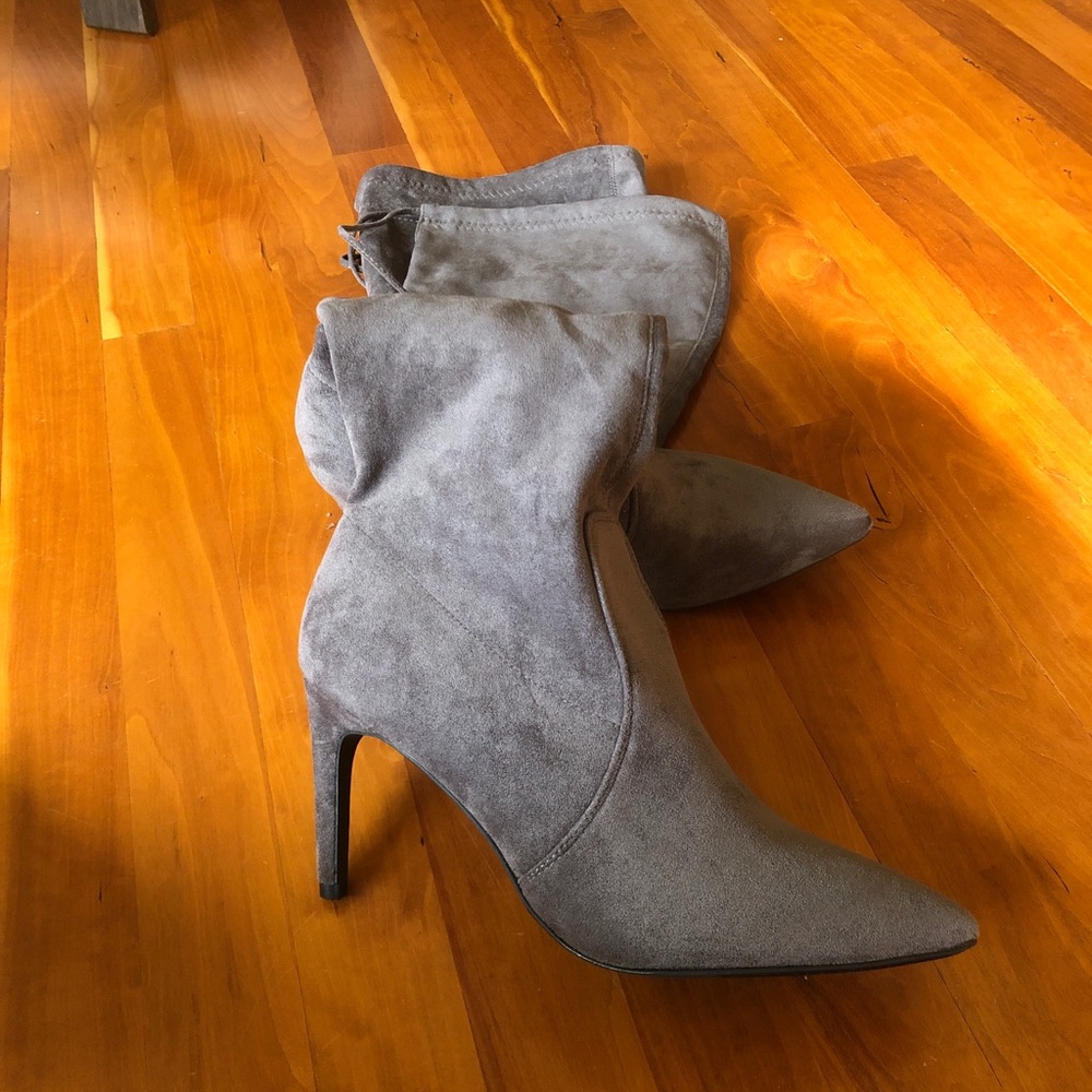 Over The Knee Gray Suede Heeled Boots